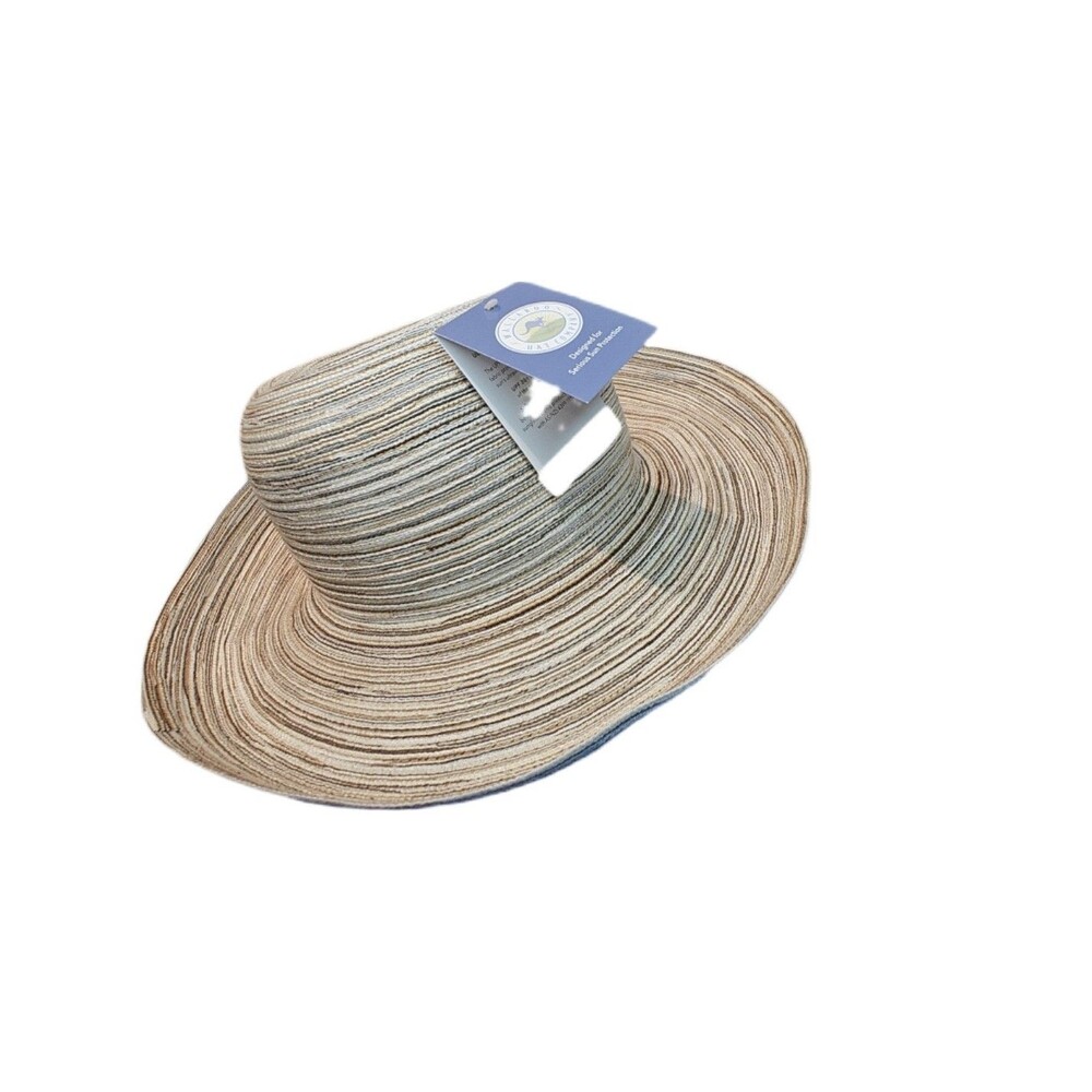 WALLAROO Sydney Sun Hat Womens Beige Brown Striped Wide Brim UPF 30 Packable NEW